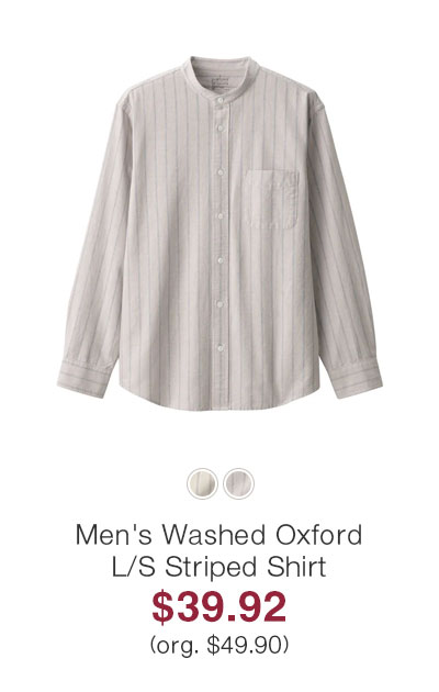 Shop Men's Washed Oxford Stand Collar L/S Striped Shirt