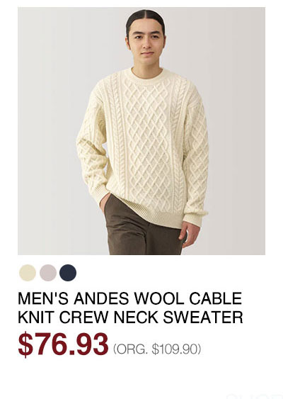 Shop Men's Andes Wool Cable Knit Crew Neck Sweater