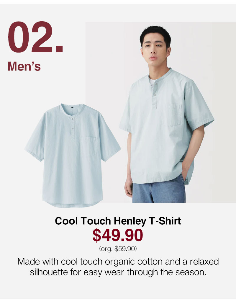 Shop Cool Touch Henley T-Shirt