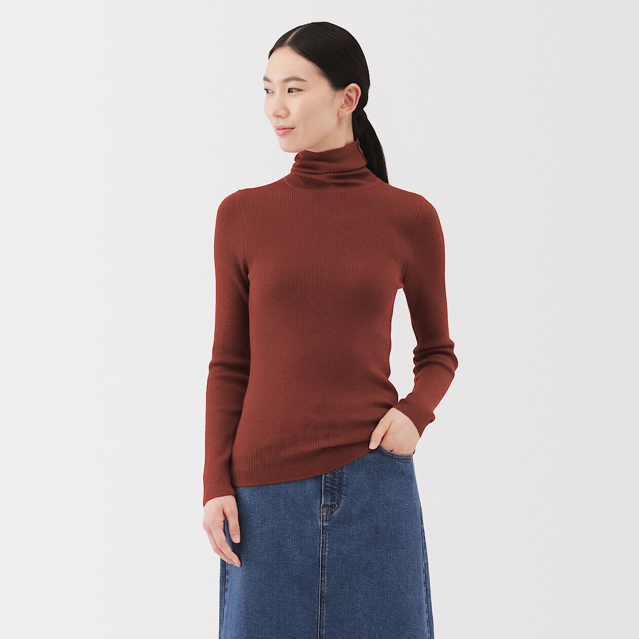 Image of Women's Fine Knit Wool Rib Turtle Neck Jumper.