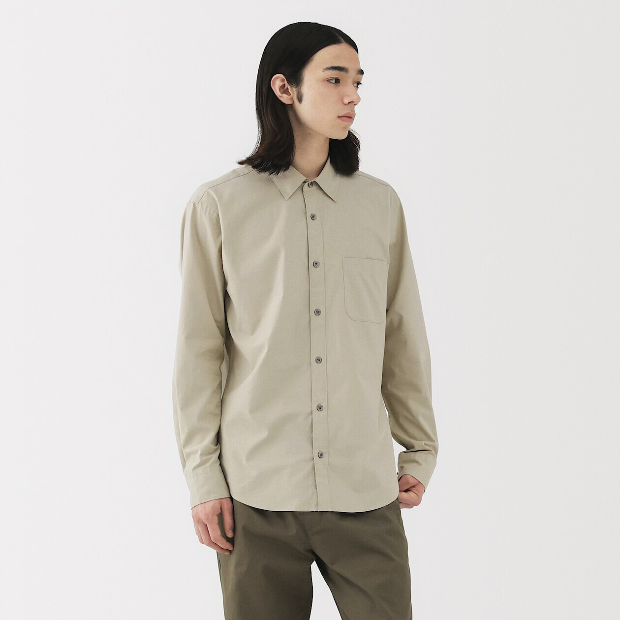 Image of Men's Washed Broad Cotton Long Sleeve Shirt.