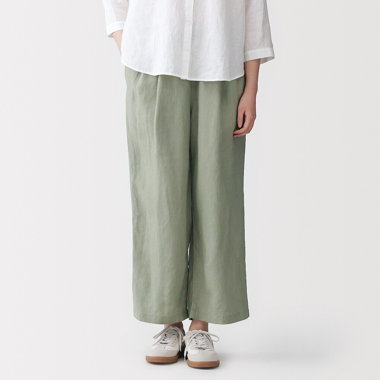 Image of Women's Washed Linen Wide Leg Trousers
