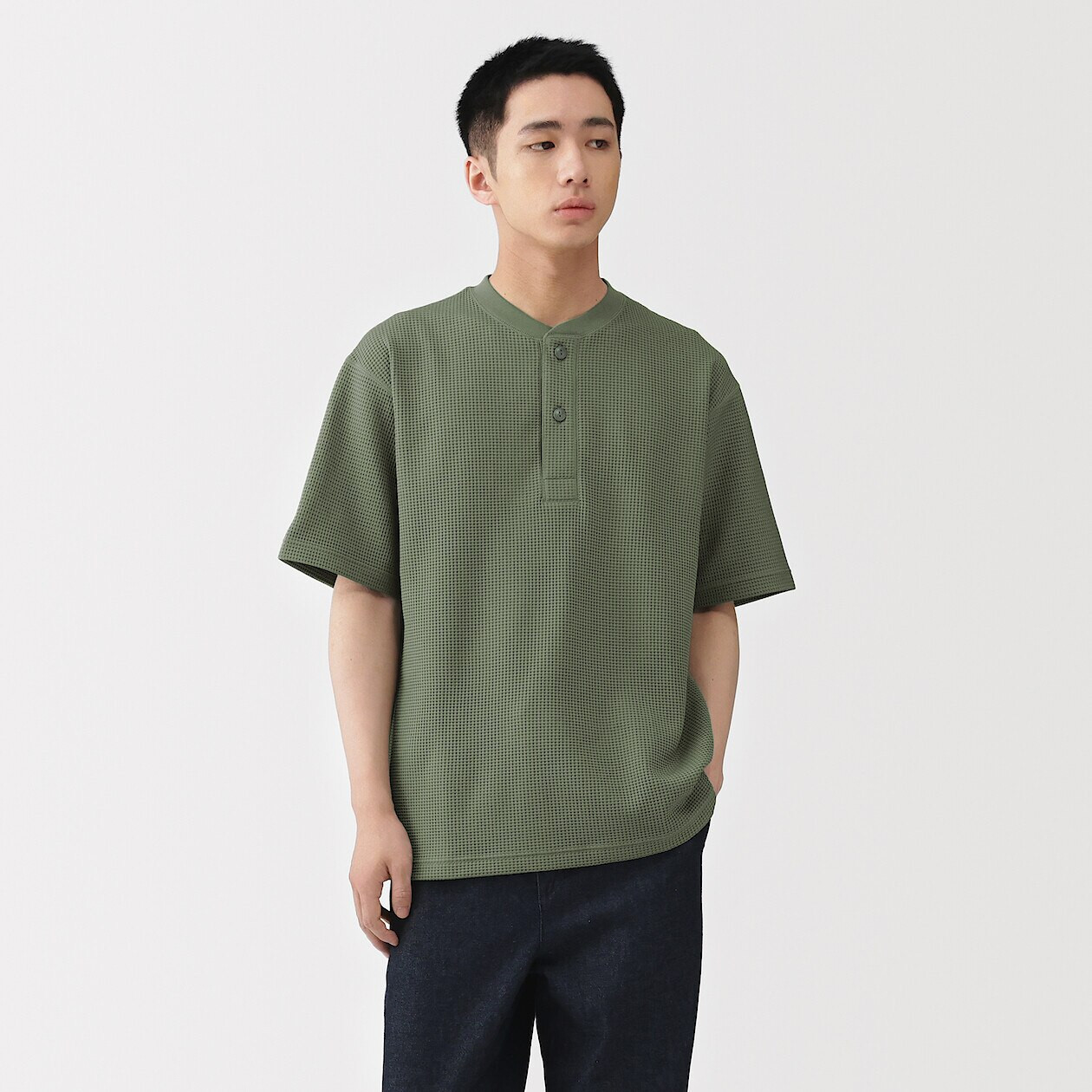 Image of Men's Quick Dry Waffle Button Neck T-shirt