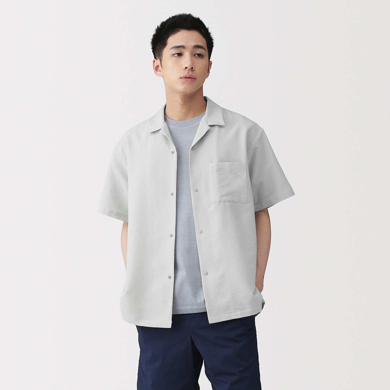 Image of Men's Breathable Stretch Seersucker Cuban Collar Shirt