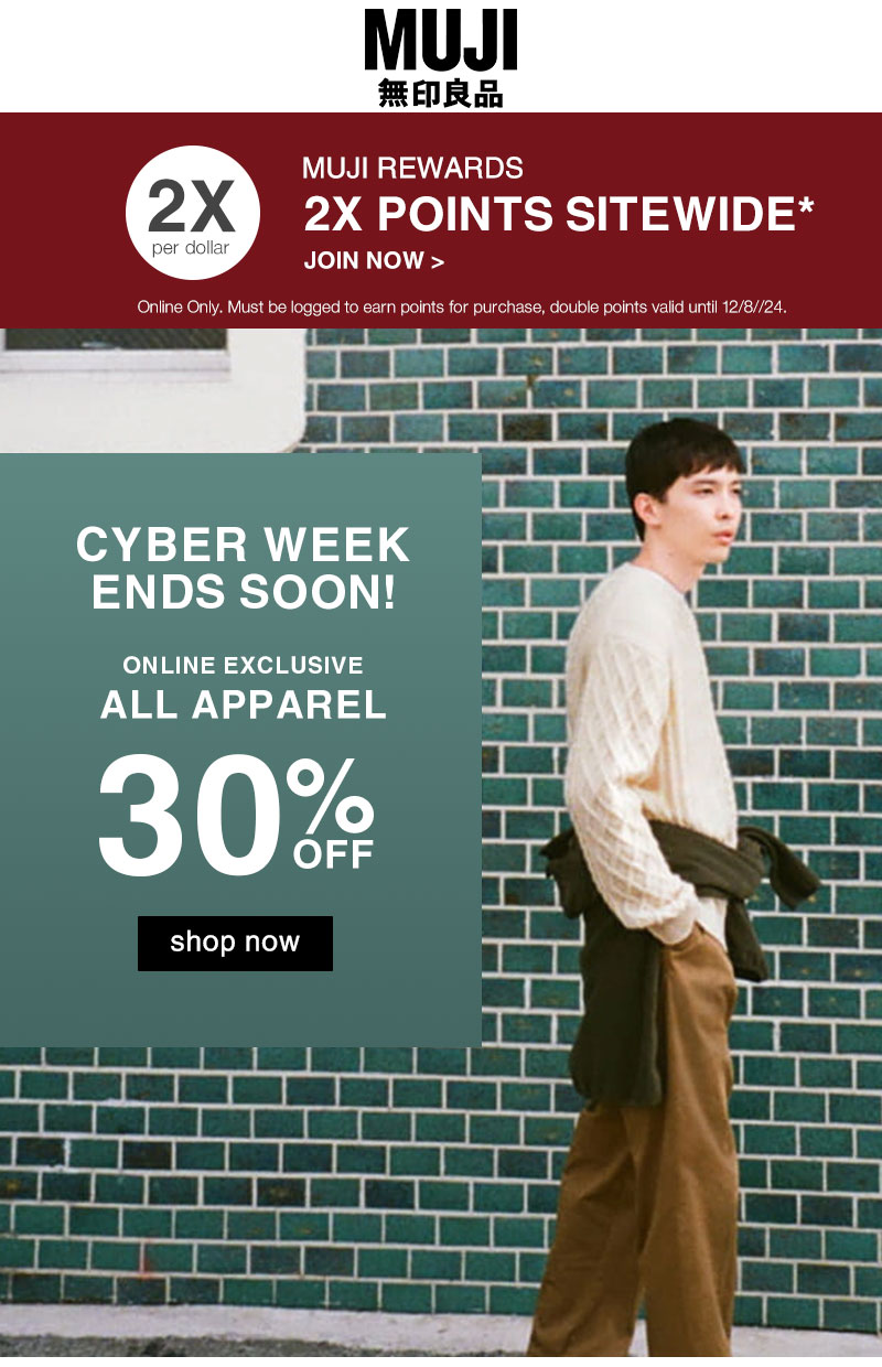 Shop 30% Off Apparel This Cyber Week Online Only!