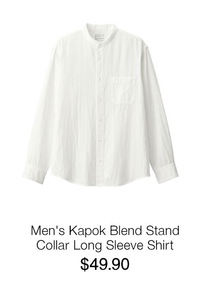 Shop Men's Kapok Blend Double Gauze Stand Collar Long Sleeve Shirt