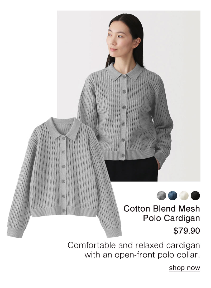 Shop Cotton Blend Mesh Polo Cardigan