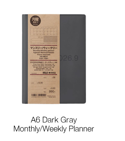 Shop A6 Dark Gray Monthly/Weekly Planner
