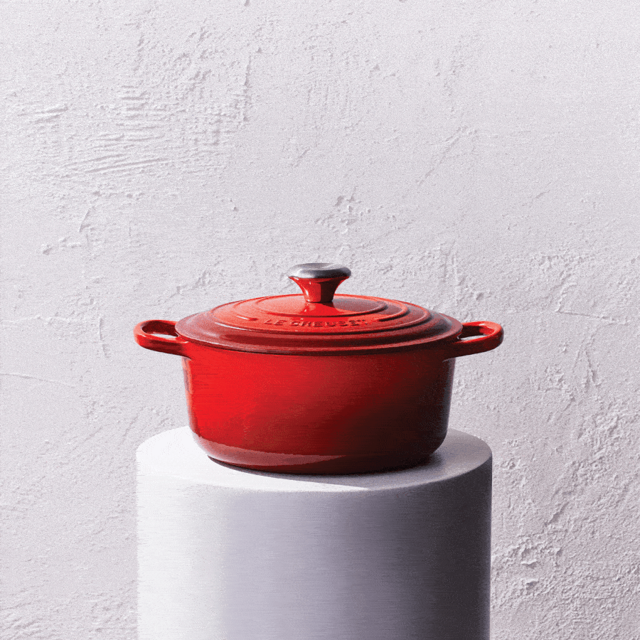 Kjøkkendager le creuset gryter i ulike farger