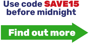 Use code SAVE15 before midnight 