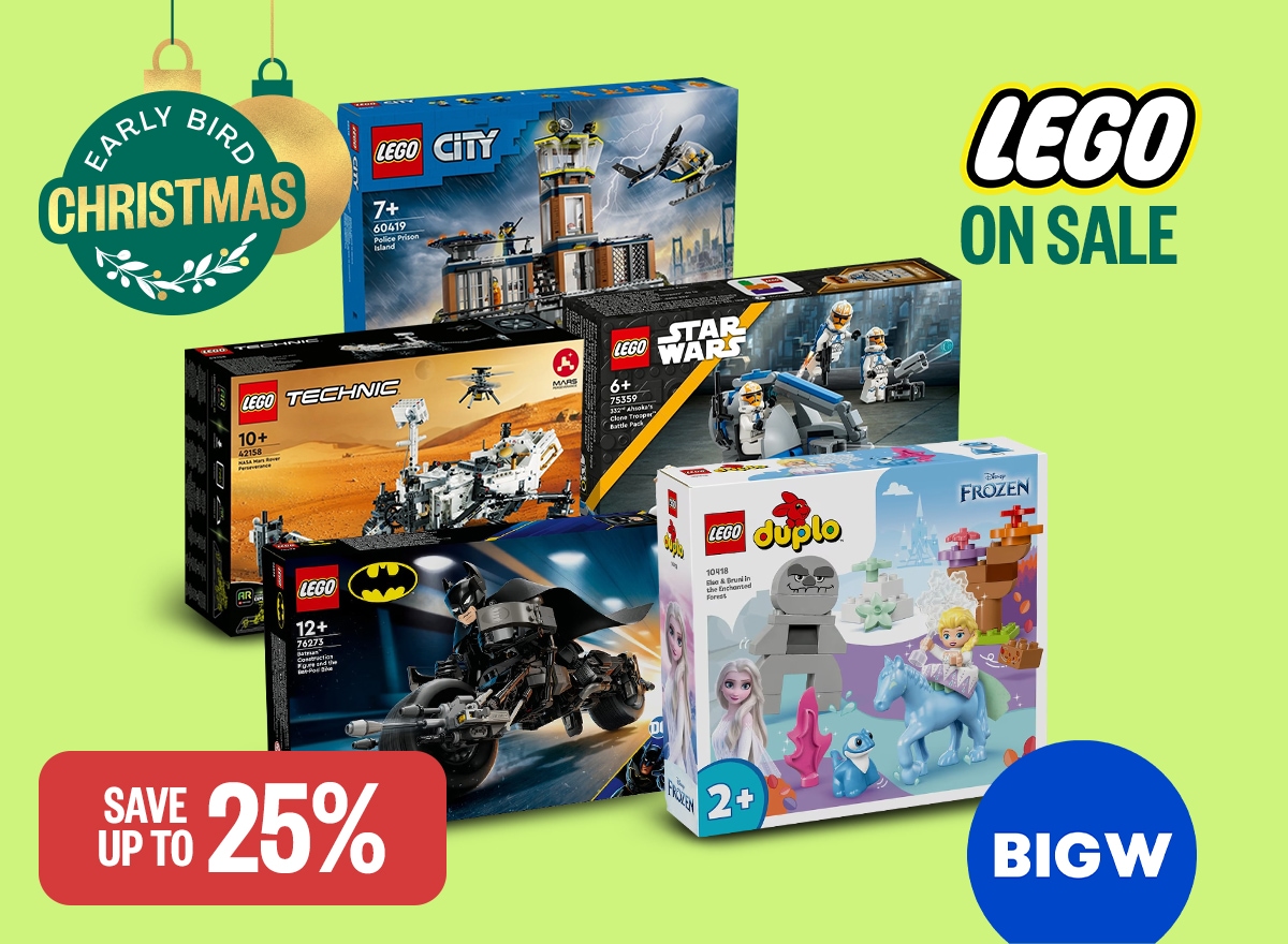 Save Up To 20% | Logos: BIG W, Lego | Early Bird Xmas badge