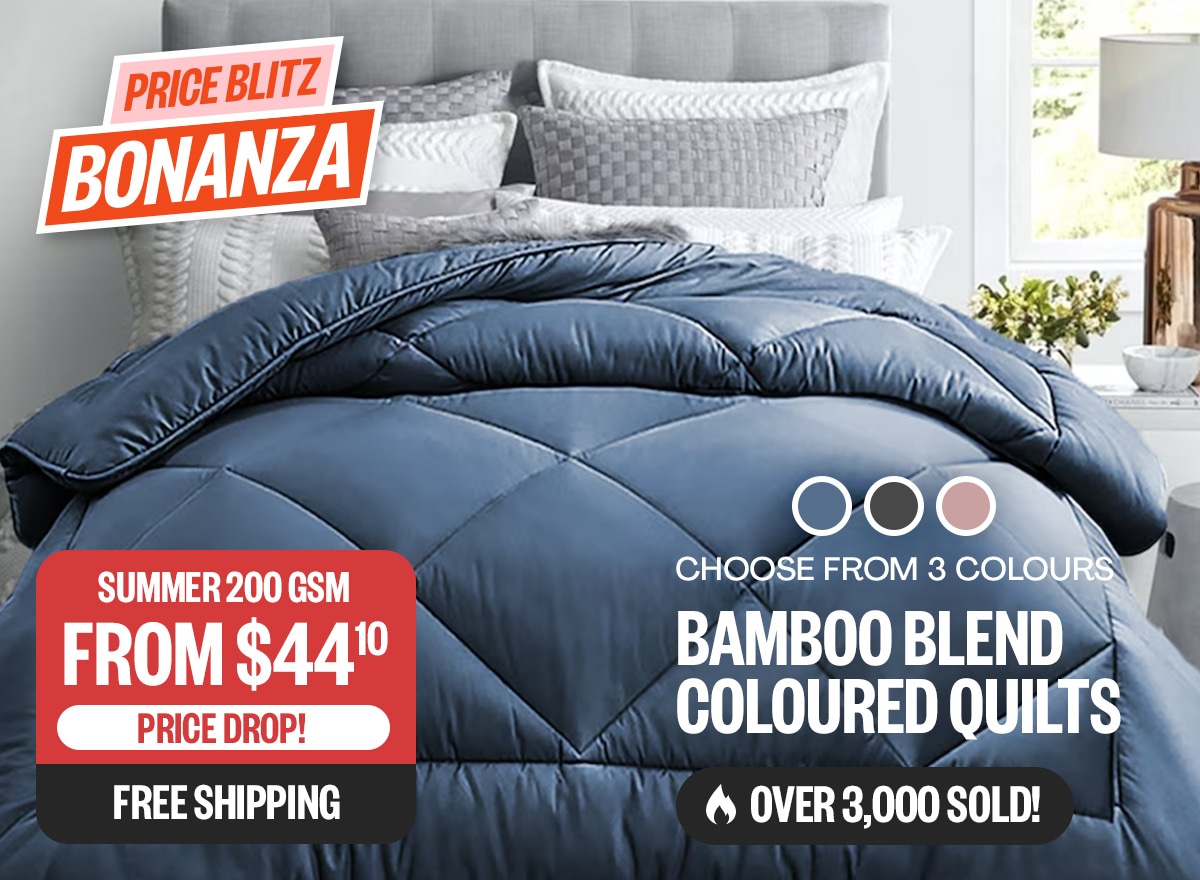 Bamboo Blend Coloured Quilts - Price Drop! | Summer 200 GSM From $44.10 | Free Shipping | Badge: Over 3000 Sold! | *Colour Swatches: Choose From 3 Colours | Badge: Price Blitz Bonanza