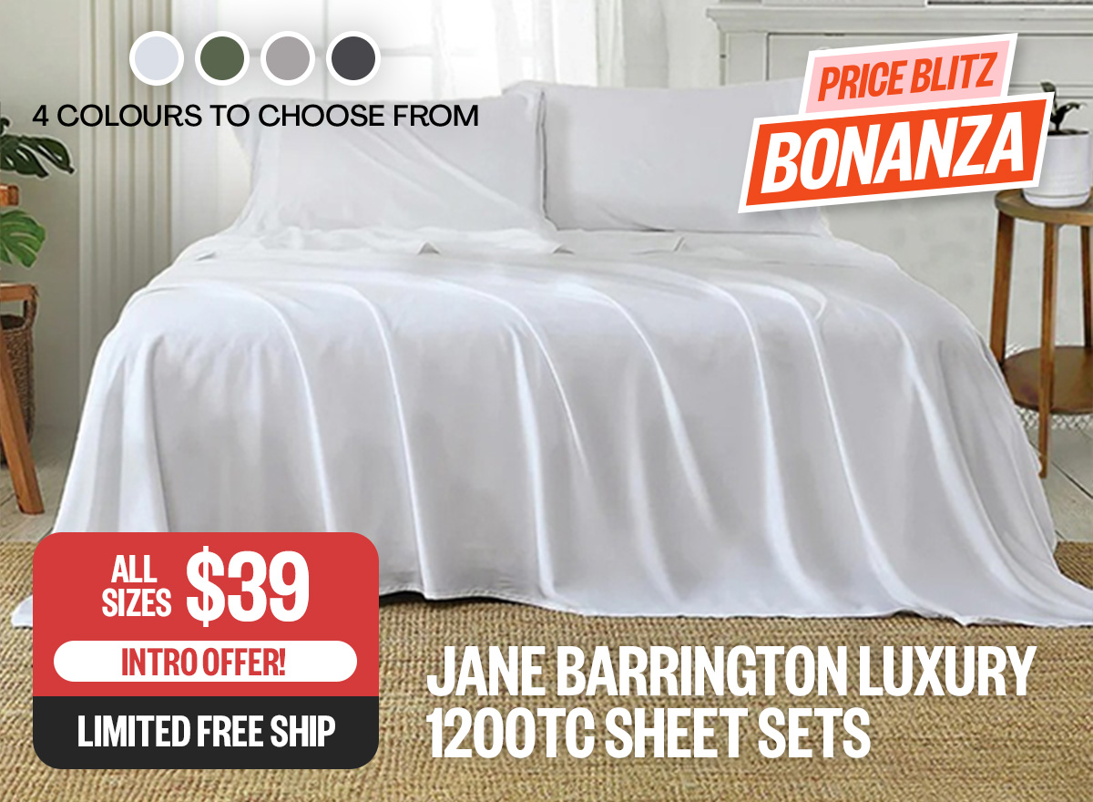 Jane Barrington Luxury 1200TC Sheet Sets - Intro Offer! | All Sizes $39 | Limited Free Ship | *swatches: 4 Colours To Choose From | Badge: Price Blitz Bonanza