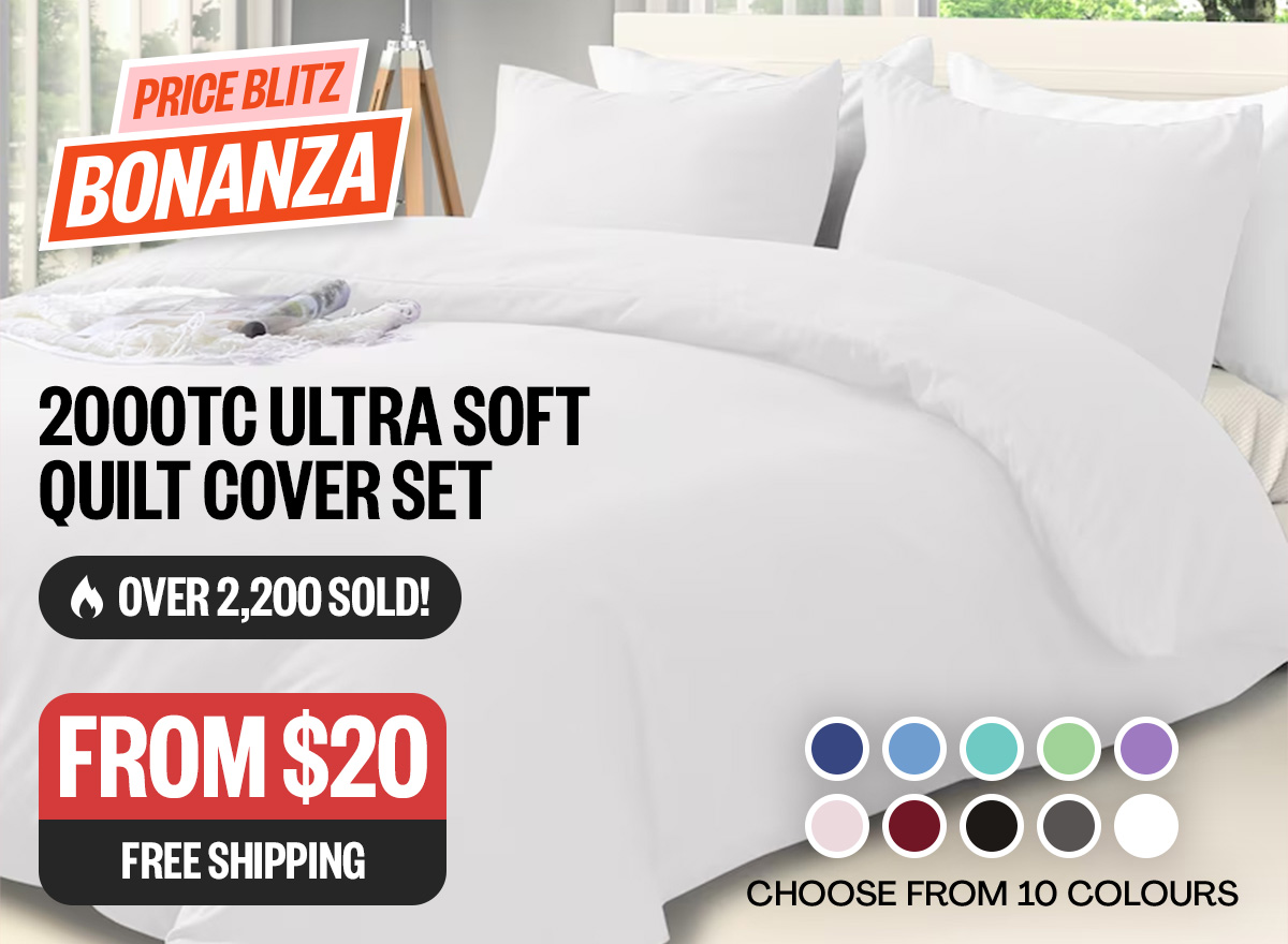 2000TC Ultra Soft Quilt Cover Set - From $20 | Free Shipping | Badge: Over 2,200 sold | *colour swatches: Choose From 10 Colours | Badge: Price Blitz Bonanza