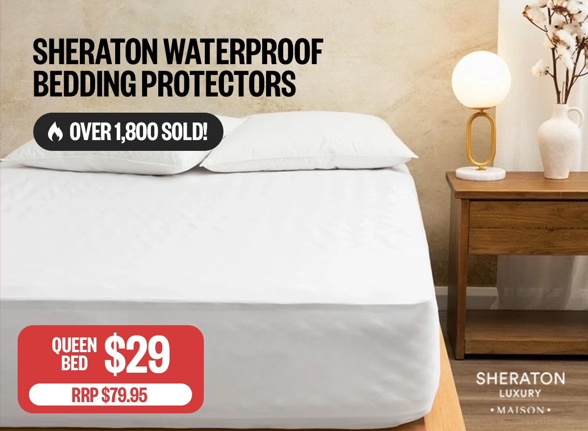 Sheraton Waterproof Bedding Protectors - Queen Bed $29 | RRP $79.95 | Logo: Sheraton | Badge: Over 1,800 Sold!