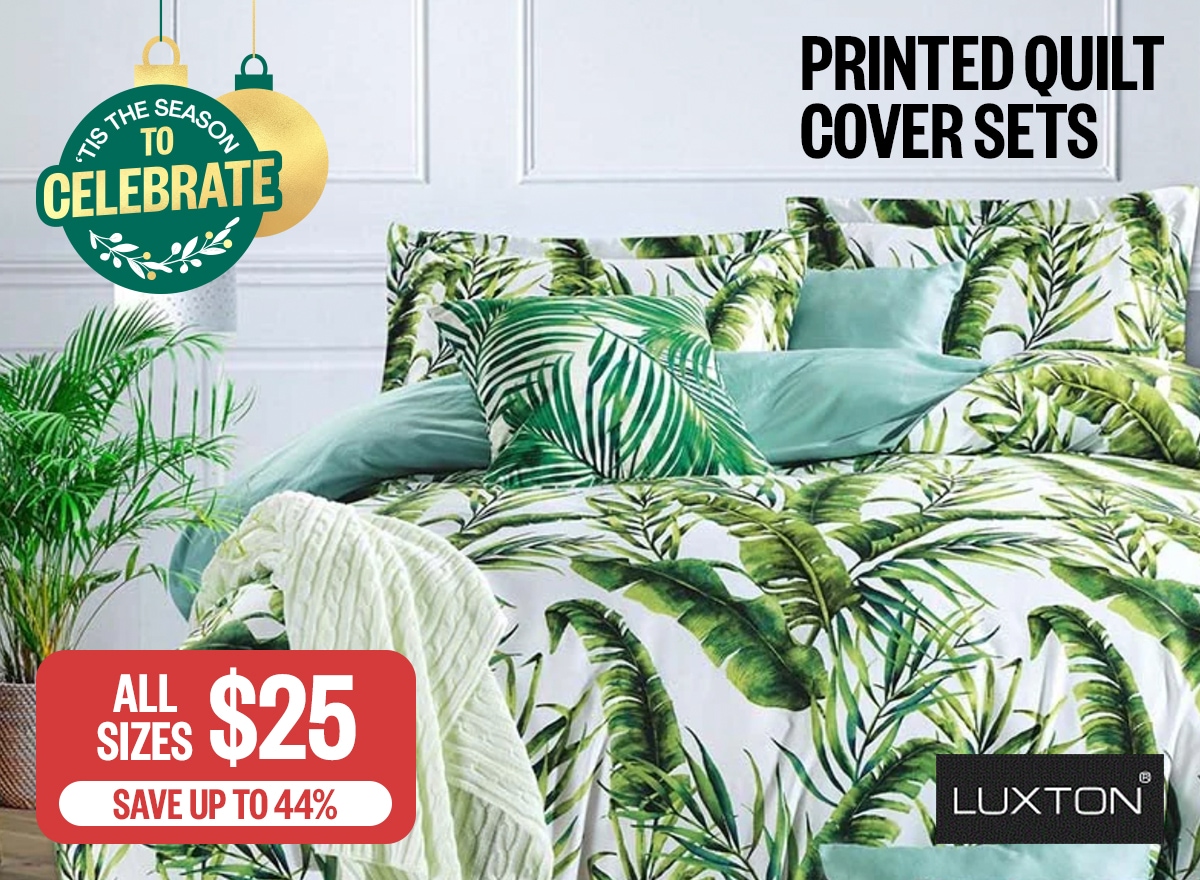 Printed Quilt Cover Sets - All Sizes $25 | Save Up To 44% | Logo: Luxton |  Badge: 'Tis The Season