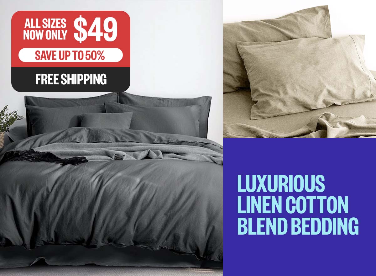 Range | Luxurious Linen Cotton Blend Bedding | All Sizes Now Only $49 | Save Up To 50% | Free Shipping | Badge: Choose From A Selection Of Colours