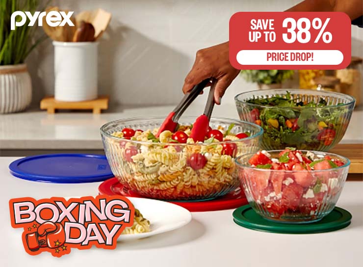 BOXING DAY: Price Drop! | Save Up to 38% | Logo: Pyrex