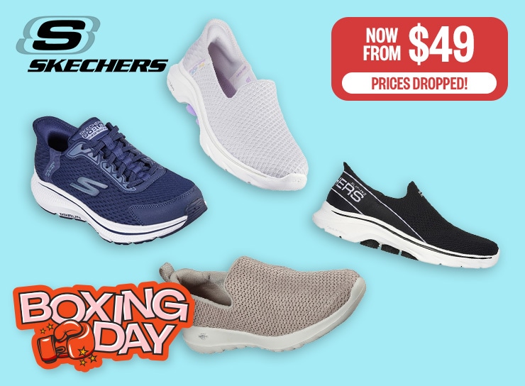 BOXING DAY: Prices Dropped! | Now From $49 | Logo: Skechers