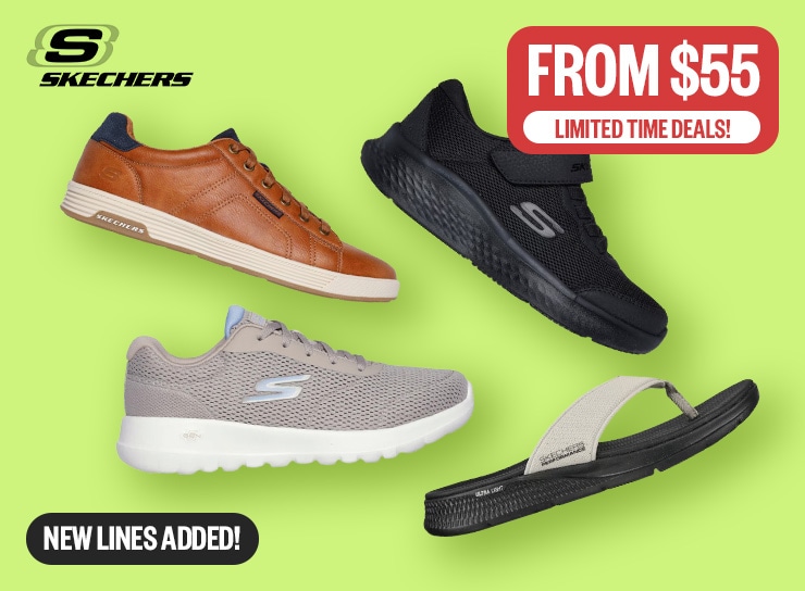 Limited Time Deals! | From $55 |  Badge: New Lines Added! | Logo: Skechers