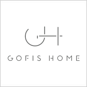GOFIS HOME logo — minimalist grey GH monogram above uppercase 'GOFIS HOME' text on white background