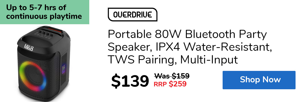 Portable 80W Bluetooth Party Speaker, IPX4 Water-Resistant, TWS Pairing, Multi-Input