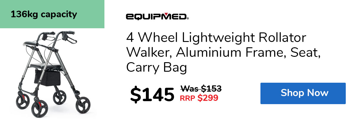 4 Wheel Lightweight Rollator Walker, Aluminium Frame, Seat, Carry Bag