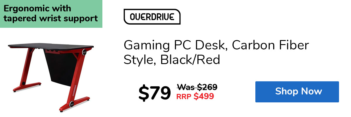 Gaming PC Desk, Carbon Fiber Style, Black/Red