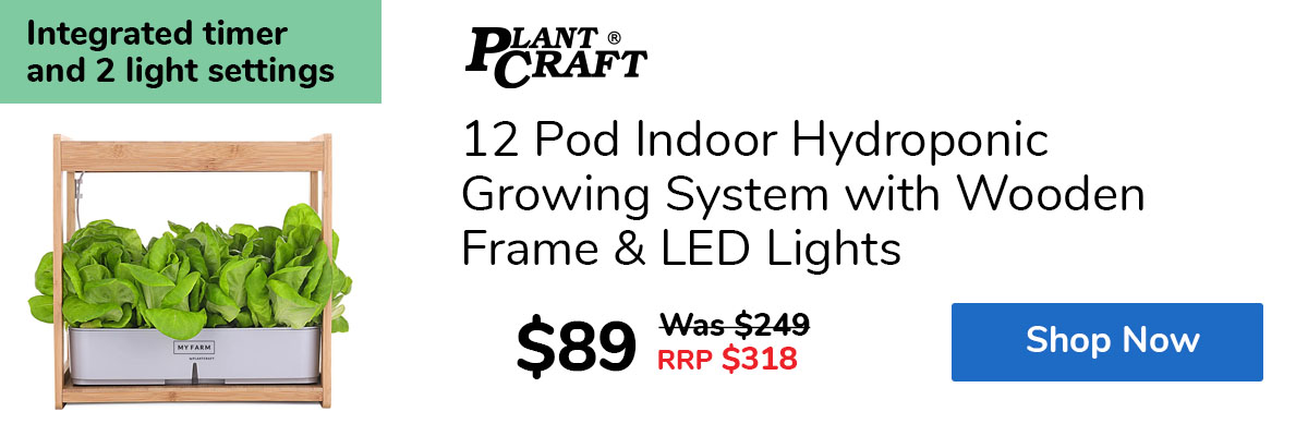 12 Pod Indoor Hydroponic Growing System with Wooden Frame & LED Lights