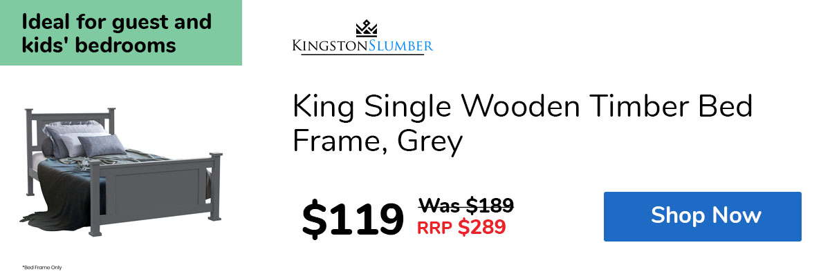 King Single Wooden Timber Bed Frame, Grey