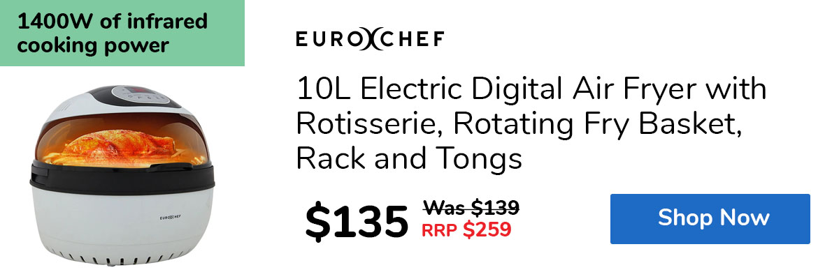 10L Electric Digital Air Fryer with Rotisserie, Rotating Fry Basket, Rack and Tongs