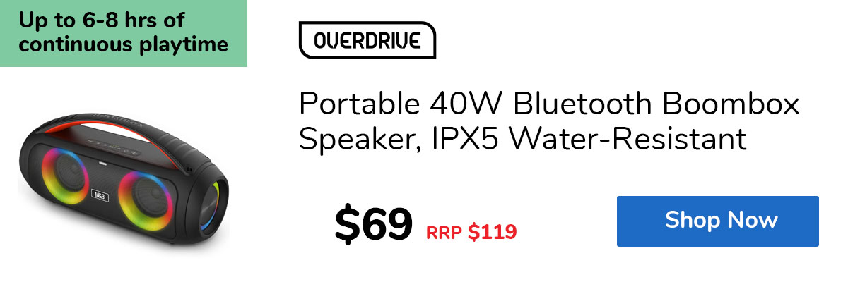 Portable 40W Bluetooth Boombox Speaker, IPX5 Water-Resistant