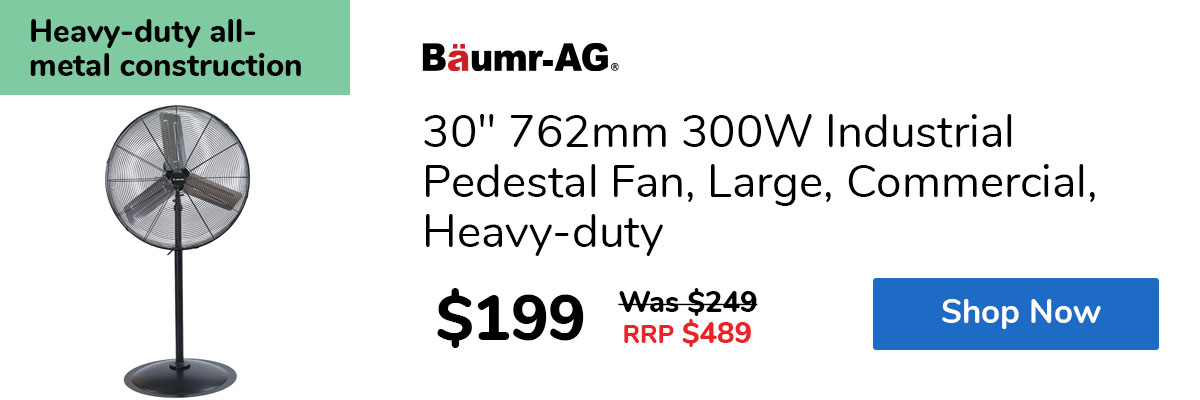 30" 762mm 300W Industrial Pedestal Fan, Large, Commercial, Heavy-duty