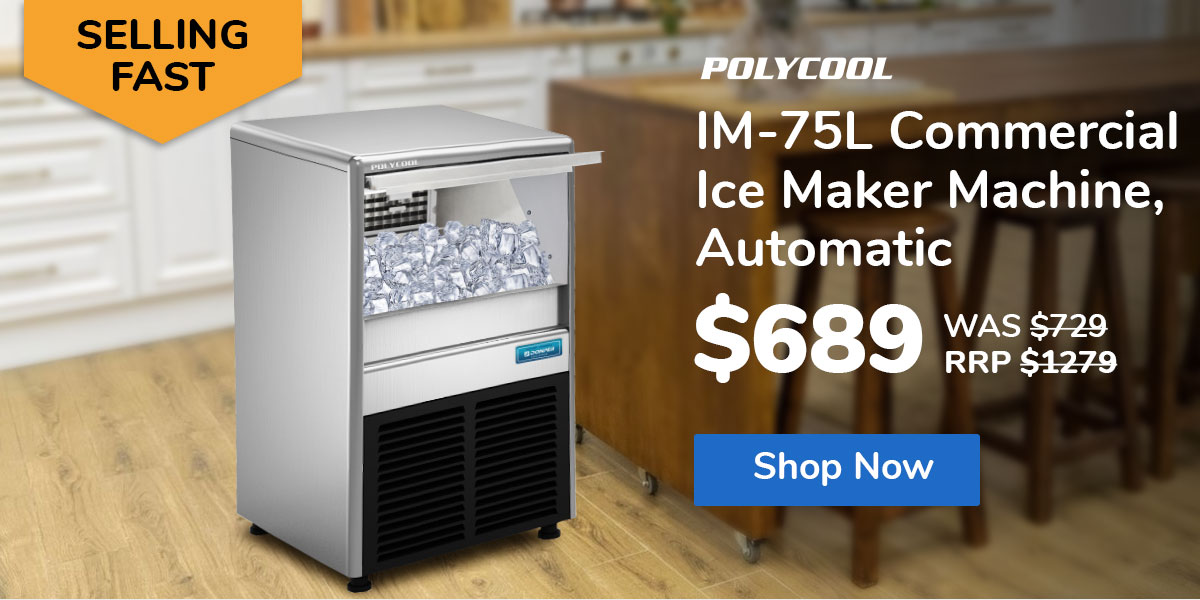 POLYCOOL IM-75L Commercial Ice Machine Maker, Automatic, 45kg/24 hr, Undercounter, Stainless Steel