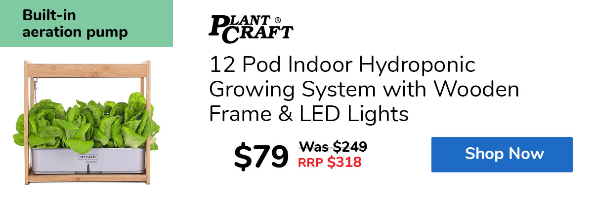 12 Pod Indoor Hydroponic Growing System with Wooden Frame & LED Lights