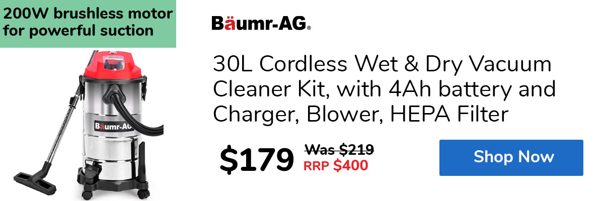 30L Cordless Wet & Dry Vacuum Cleaner Kit, with 4Ah battery and Charger, Blower, HEPA Filter