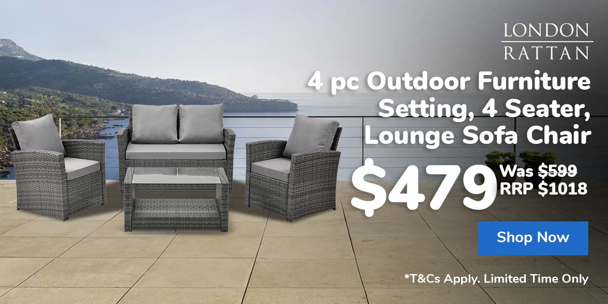 4 pc Outdoor Furniture Setting, 4 Seater, Lounge Sofa Chairs and Coffee Table