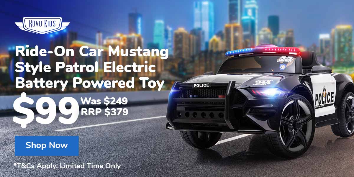 Ride-On Car Mustang Style Patrol Electric Battery Powered Toy, Remote Control