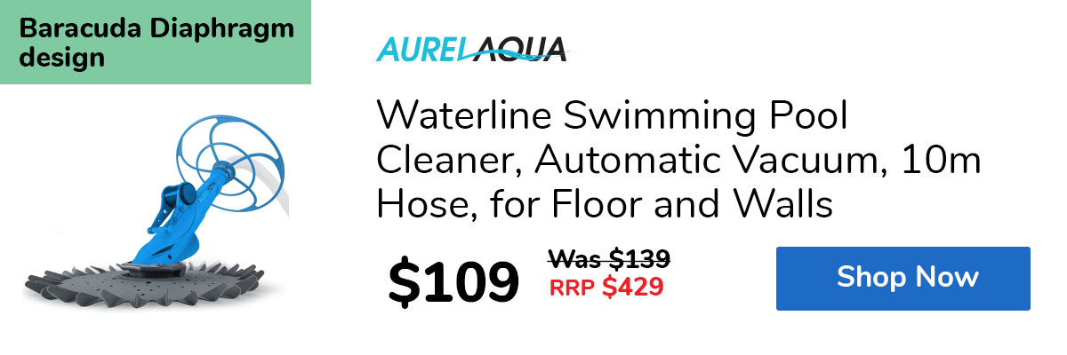 Waterline Swimming Pool Cleaner, Automatic Vacuum, 10m Hose, for Floor and Walls