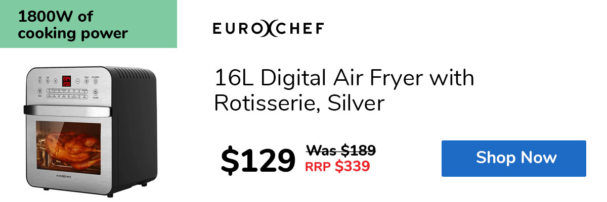 16L Digital Air Fryer with Rotisserie, Silver