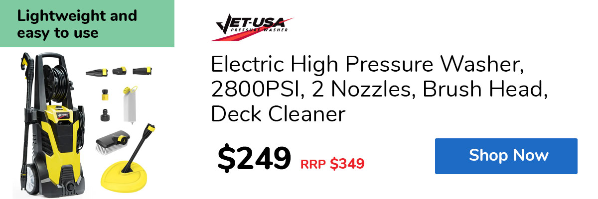 Electric High Pressure Washer, 2800PSI 2 Nozzles, Brush Head, Deck Cleaner