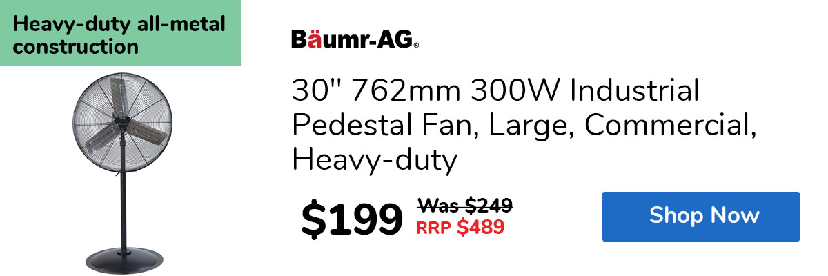 30" 762mm 300W Industrial Pedestal Fan, Large, Commercial, Heavy-duty