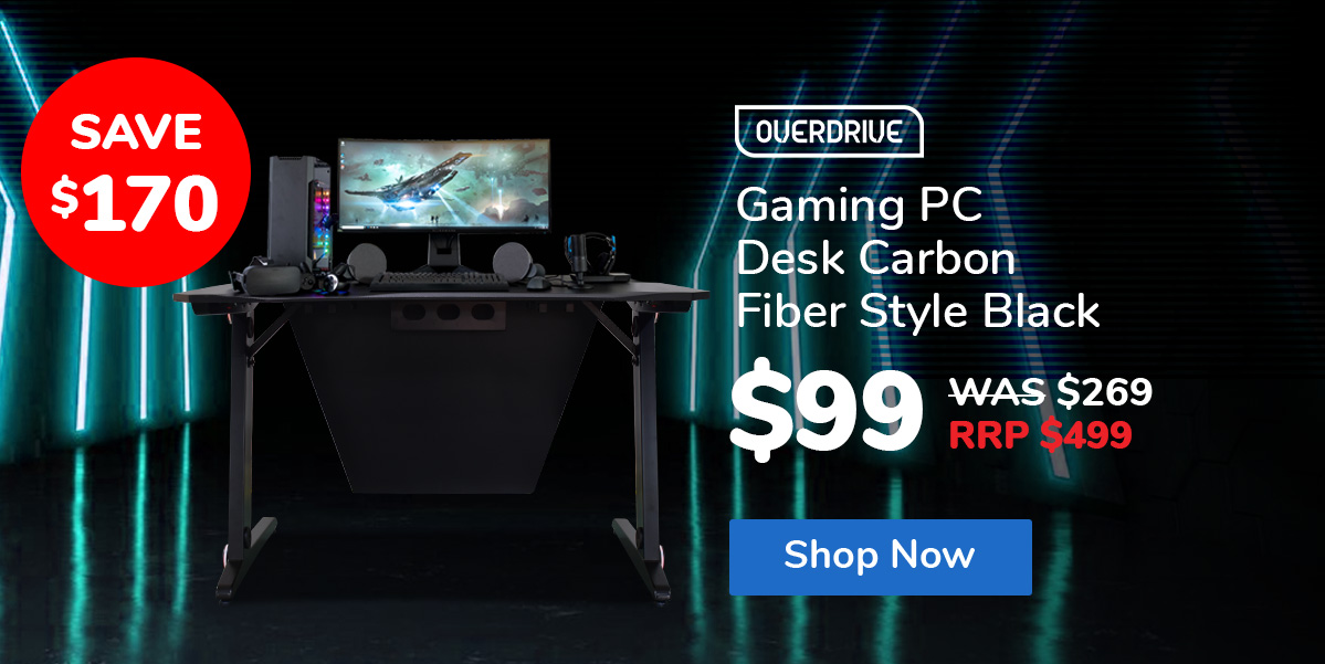 OVERDRIVE Gaming PC Desk Carbon Fiber Style Black