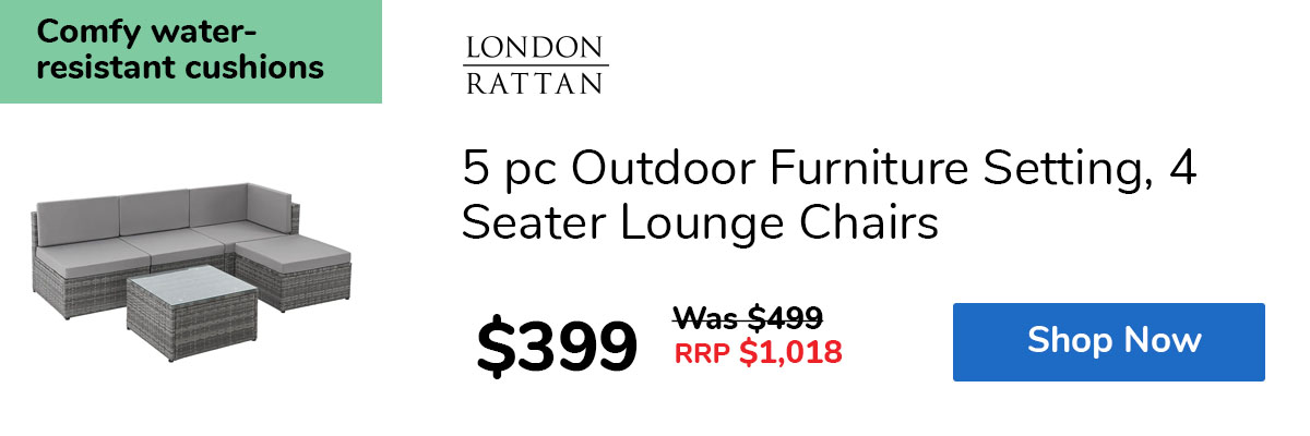 5 pc Outdoor Furniture Setting, 4 Seater Lounge Chairs