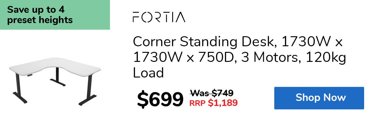 Corner Standing Desk, 1730W x 1730W x 750D, 3 Motors, 120kg Load