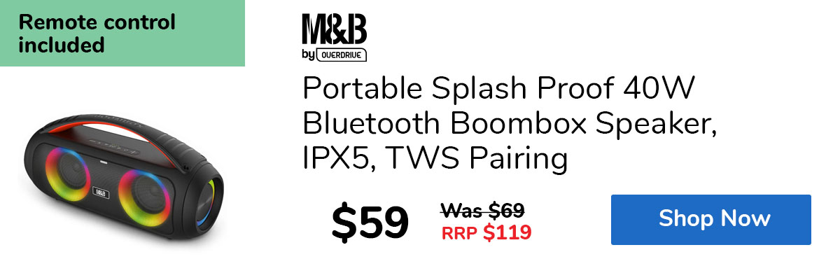 Portable Splash Proof 40W Bluetooth Boombox Speaker, IPX5, TWS Pairing