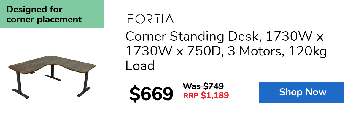 Corner Standing Desk, 1730W x 1730W x 750D, 3 Motors, 120kg Load