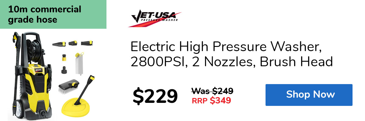 Electric High Pressure Washer, 2800PSI, 2 Nozzles, Brush Head