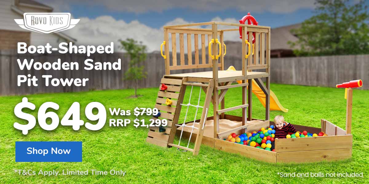 Boat-Shaped Wooden Sand Pit Tower with Slide and Climbing Wall