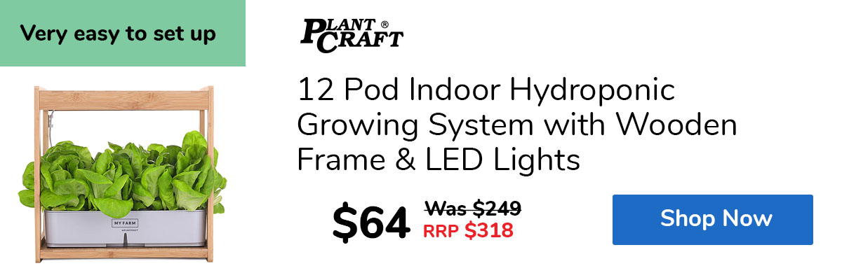 12 Pod Indoor Hydroponic Growing System with Wooden Frame & LED Lights